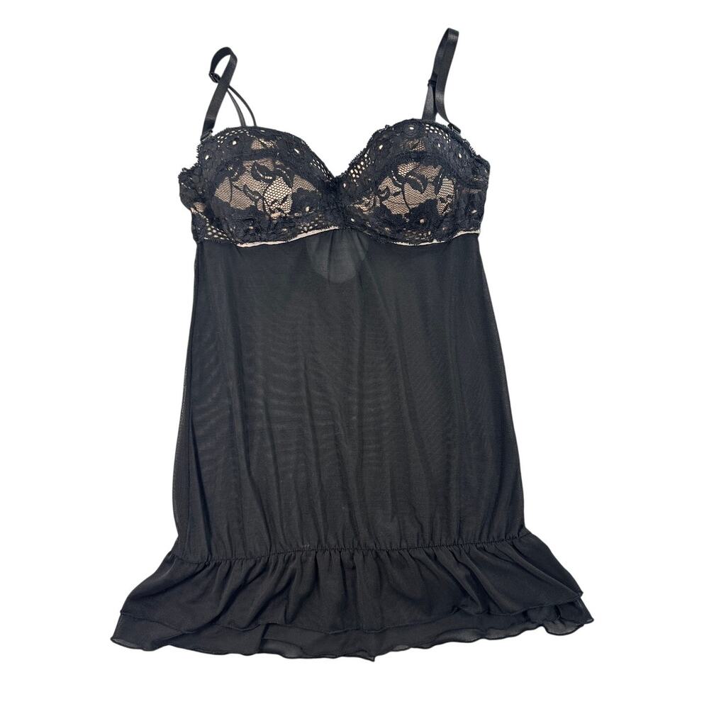 Rampage Intimates Black Lace Mesh Babydoll Chemise Size M